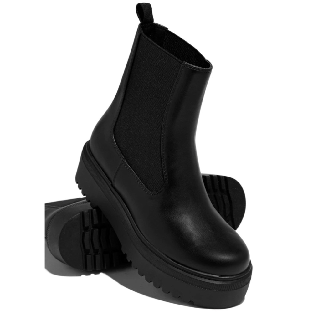 Black Lug Platform Slip On Bootie - Picture 3 of 9
